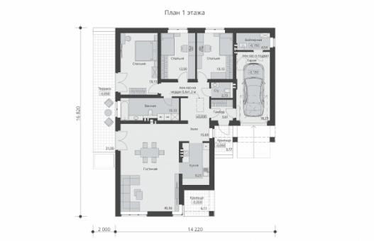 Одноэтажный дом с подвалом, гаражом и тремя спальнями